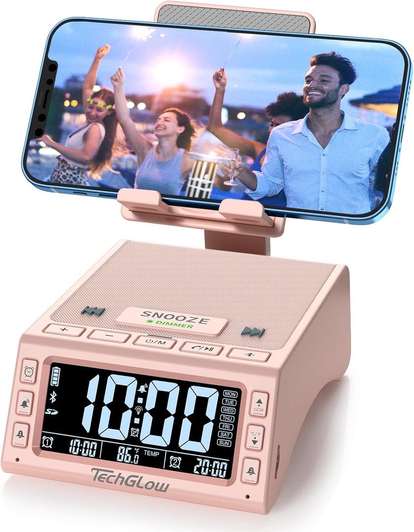 TechGlow Foldable Cellphone Stand with Wireless Bluetooth Speaker Birthday Gifts for Men Women Mother Father Cool Tech Gadgets- Pink