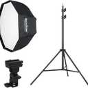 Godox Photo Studio 80cm 31.5in Portable Octagon Umbrella Softbox,190cm Light Stand with Hot Shoe Holder Bracket kit for Flash Speelidte