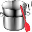 304 Stainless Steel Double Boiler with Spatula and Spoon, 4.2QT Dual-Handle Pot 2.6QT Melting Bowl with Scale and Handle Stackable Water Bath Melting Pot Set for Chocolate, Butter, Sugar, Wax