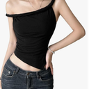 Women's Off The Shoulder Top Sleeveless Twist Ruched Strap Tank Tops Going Out Crop Tops Y2K Summer Slim Fit Tee Tops, Medium, Black 