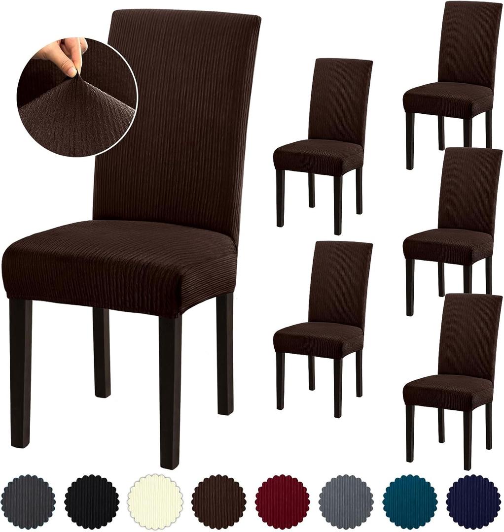 Stretch Dining Room Chair Covers Set of 6, Removable Washable Chair Covers for Dining Chairs,Dining Room, Hotel, Ceremony (Large-6 Pcs)