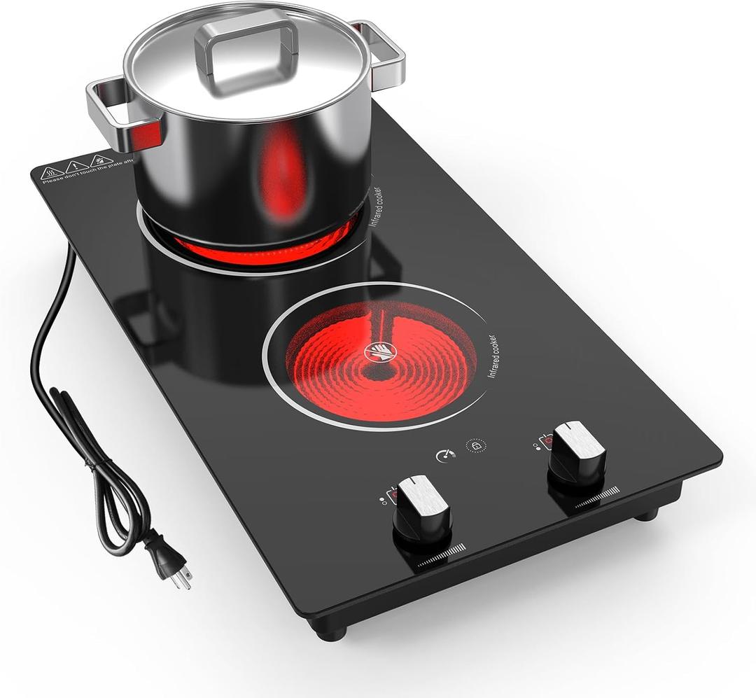 2 Burner Electric Cooktop, 2100W Electric Stove Top Hot Plate 12''