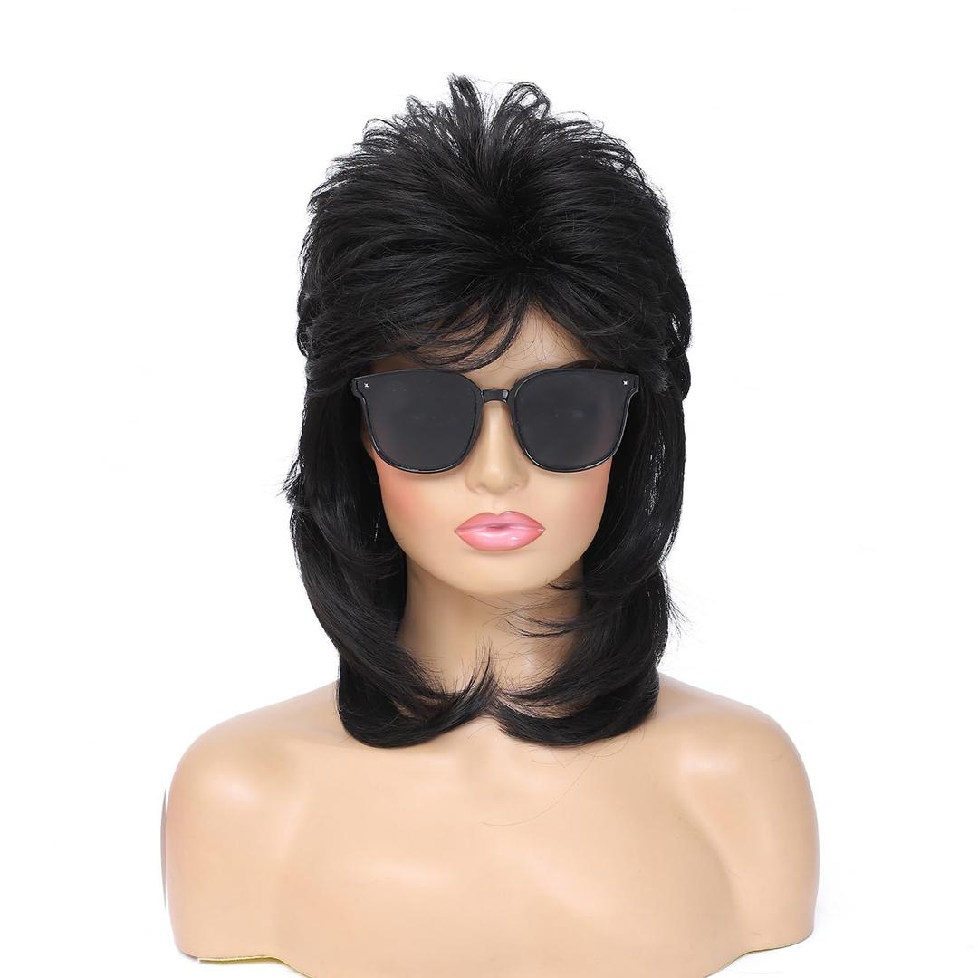 Adequate Mullet Wigs for Women, Joe Dirt,Emo Wig,80s 90s Costumes Fancy Party Accessory Cosplay Wig, Halloween Man x (Black)