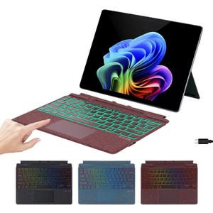 Microfiber Leather Keyboard for Surface Pro 11/10/9/8/X, Bluetooth Keyboard Type Cover with Palm Rejection Touchpad, Pen Holder, Type-C Charging, 7-Color Backlight for Microsoft Surface Pro