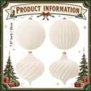 Civaner 4 Pcs Velvet Christmas Ball Ornaments,8 Inch,Beige