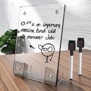 Clear Acrylic White Board 8x6 Inches, Frameless Desktop Dry Erase Board with Flexible Magnetic Stand and Markers, Mini Whiteboard Desk Accessories for Women, Home, Office, School