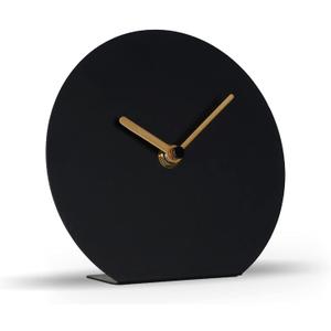 SOFFEE DESIGN 6'' One-Piece Table Clocks Without Scale Modern Minimalist Style Decoration, Iron Silent Quartz Desk Clock Creative Ornaments, Battery Operated Non Ticking for Home Office, Black