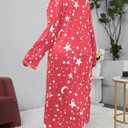 WDIRARA Women's Plus Size Long Sleeve Star Print Loose Nightgown Sleepshirt Loungewear (Red)