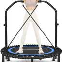 ANCHEER 40"/48" Foldable Mini Trampoline,Max Load 450lbs/550lbs Indoor Trampoline,with 4 Level Adjustable Foam Handle and Resistance Bands,Adult Exercise Trampoline for Home, Garden, and Gym (Blue)