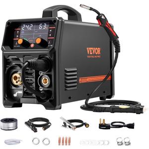 VEVOR Pro MIG Welder, 250A Pluse Mig Welding Machine, 5-in-1 Synergic Welder Machine MIG Pluse/Gas MIG/Flux Core MIG/Stick/Lift TIG, 110V/220V Dual Voltage Aluminum Mig Welder with LCD Screen Display