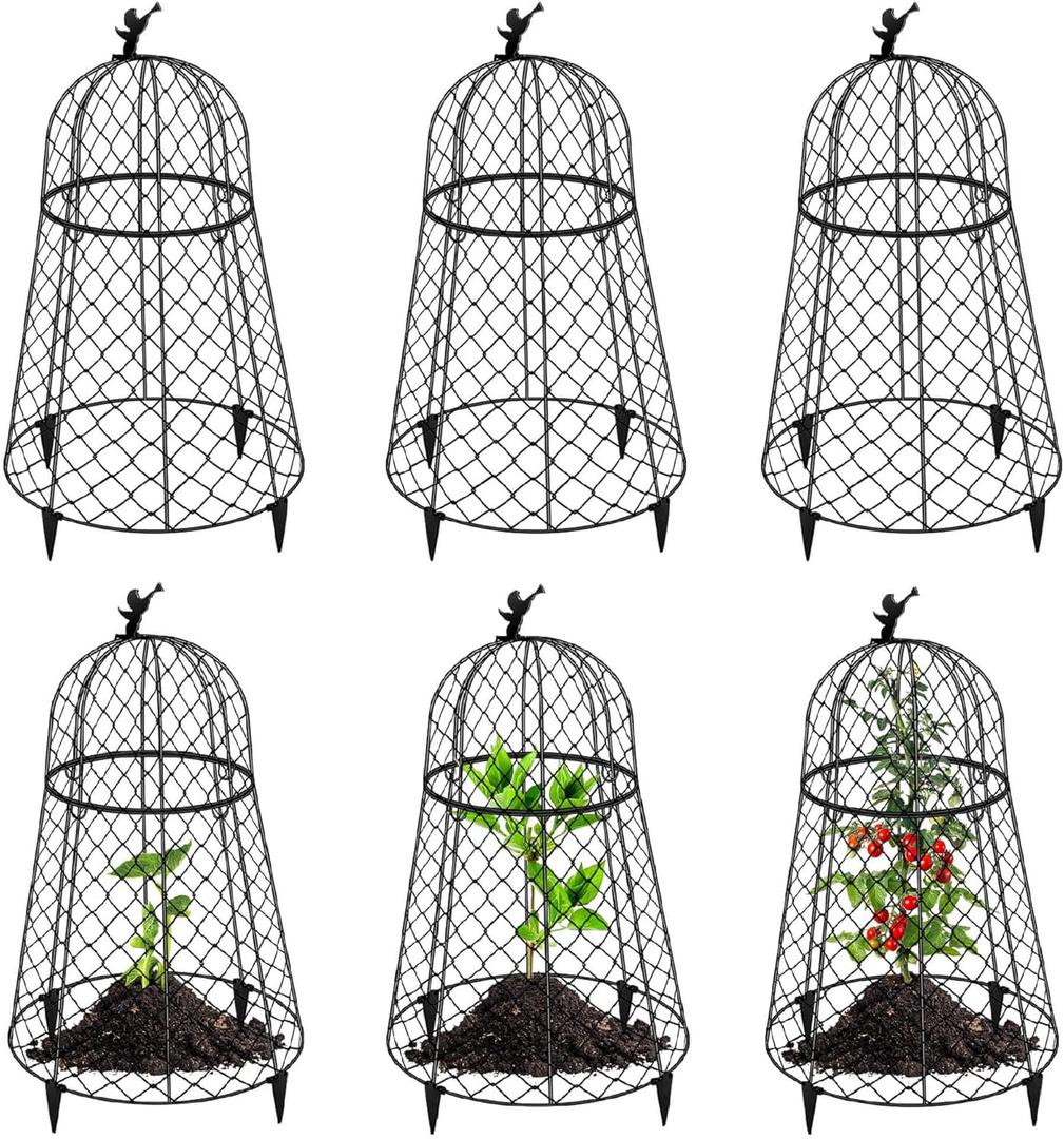 6 Pack Plant Protectors from Animals, Garden Cloches for Plants, Rustproof Chicken Wire Cloche Plant Cages to Keep Animals Out, Sturdy Metal Garden Cages for Outdoor Plants 13" D x 20" H