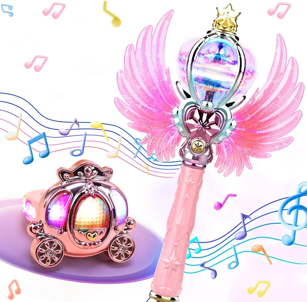 Skirfy Princess Wands for Little Girls, Magic Wand Toys for Girls with Spinning LEDs and Magic Sound, Great for Girls, Pink