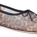 UBWDU Mesh Ballet Flats for Women Round Closed Toe Mary Jane Flats Ballerina Shoes with Bow (6, Leopard)