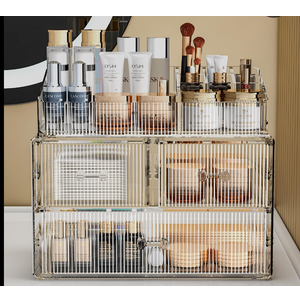 COMVTUPY Clear Makeup Organizer with Acrylic Drawers - Ideal Makeup Organizer for Vanity or Dresser with Clear Storage Drawers,1 Top, 3 Drawers, Pattern