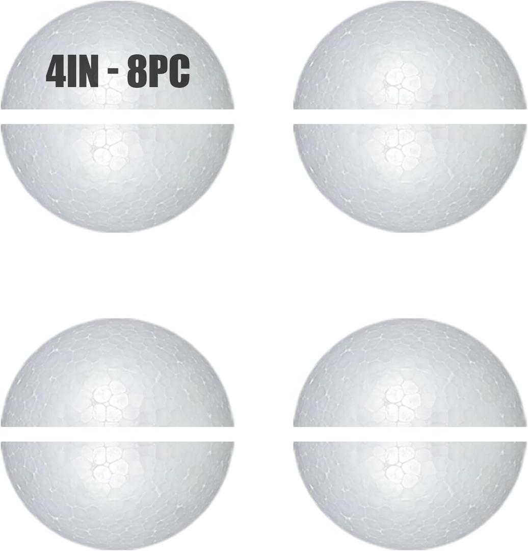 Styrofoam Half Balls 4 Inch,8PC Large White Half Foam Balls for Crafts, DIY Craft Giant Foam Balls for Home and School,Smooth Solid Round Balls (Half styrofoam-4in-8pc)