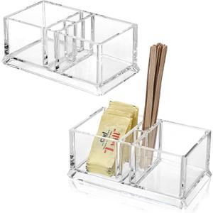 ELLDOO 2 Pack Sugar Packet Holder, Acrylic Sugar Bowl for Restaurant, Tea Bag Organizer, Coffee Stirrers Straws Small Condiments Packet Holder, Sugar Caddy Dispenser for Countertop Coffee Bar