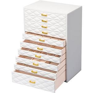 Extra Large Jewelry Box Organizer with 10 Drawers - Premium Faux Leather Storage Case & Velvet Lining | Modern Scandinavian Design for Rings, Necklaces, Earrings (WHITE)