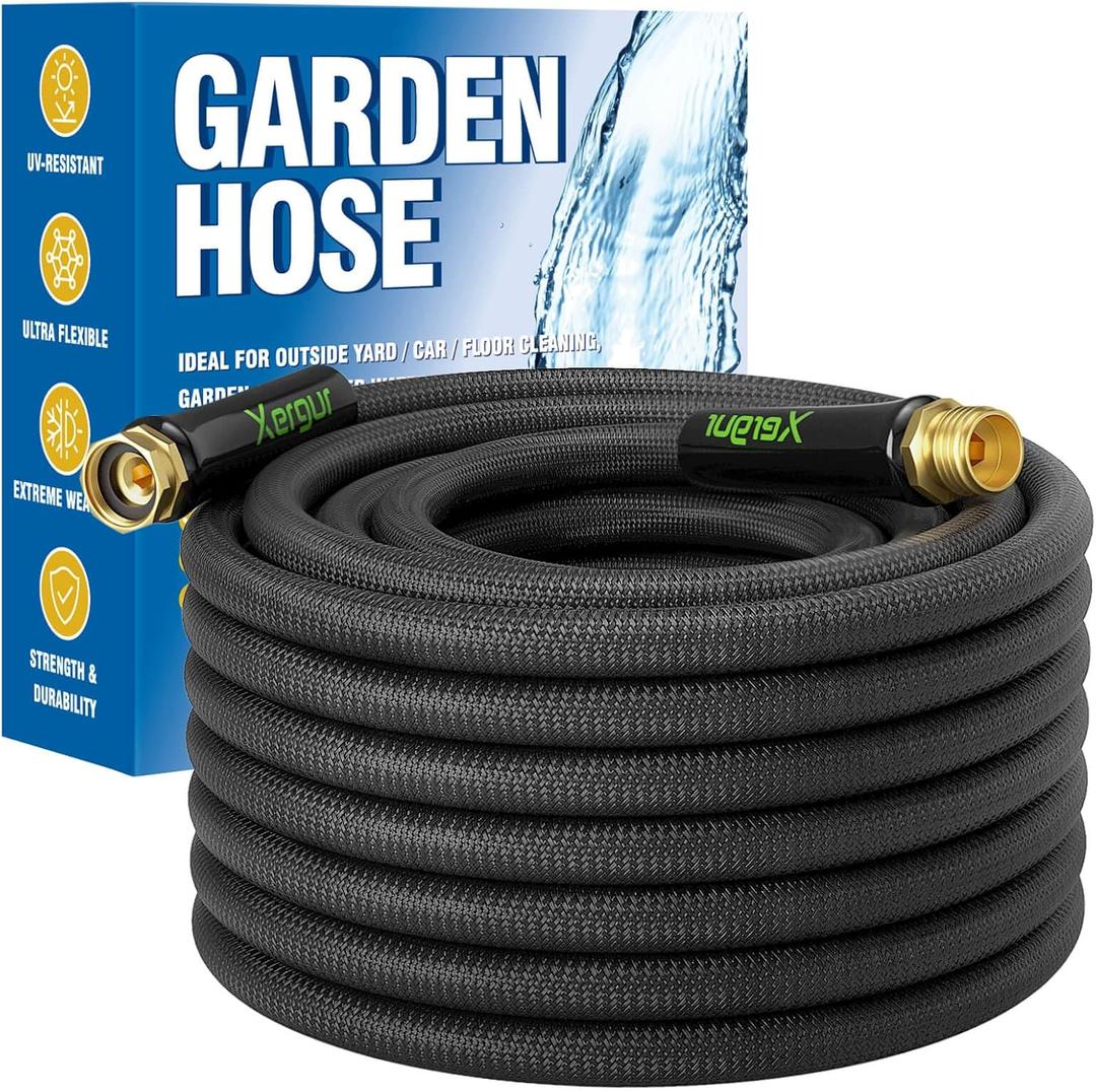Flexible Garden Hose Water Pipe - 50FT Lightweight Garden Water Hose, Portable Patio Hose with Solid Brass Fittings and Double Latex Core for Pet Washing, Black
