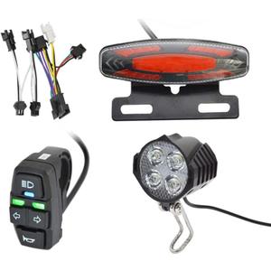 TEQIN Ebike Headlight and Tail Light Sets, 24V to 48V Front Rear Warning Lights Kit, LED Night Spotlight Cycling Modification Parts 24-48V