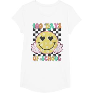 100th Day Of School Groovy Smile Face 100 Days Boy Girl T-Shirt. L Size