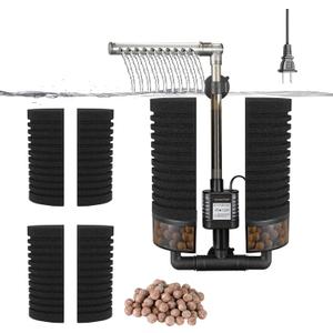 Carefree Fish Aquarium Filter with Water Pump 4 Sponges and 1 Bag of Filtered Ceramic Balls Fish Tank Quiet Filter for Salt Water and Fresh Water