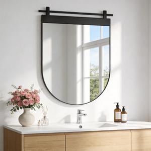 Black Arch Bathroom Mirror 28"x20" Matte Black Wall Mounted Vanity Metal Frame Barn Door Mirrors Farmhouse Mirror for Bathroom, Entryway, Living Room Wall Decor