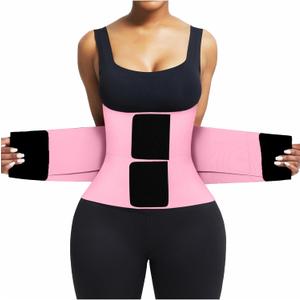 FeelinGirl Waist Trainer Belt Waist Cincher Trimmer Ab Belt Tummy Control Body Shaper with Triple Wrap Women and Men (Pink, L)