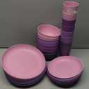 Teivio 32-Piece Kitchen Plastic Wheat Straw Dinnerware Set, Service for 8, Dinner Plates, Dessert Plate, Cereal Bowls, Cups, Unbreakable Colorful Plastic Outdoor Camping Dishes, Purple Ombre