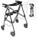 Stander Space Saver Rollator, Lightweight Folding Rolling Walker with Seat for Seniors & Adults, 4-Wheel Mobility Aid with 6-inch Wheels, Locking Brakes & Padded Seat with Backrest, Black Walnut