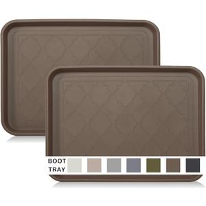 WATANIYA PET Boot Tray for Entryway Indoor, Heavy Duty Shoe Mat Tray 2 Packs, 16.7"x12.8" Waterproof Shoe Trays with Raised Edge, Outdoor Multi-Purpose Mat for Boots, Garden, Pet (Brown)