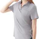 Women's V-Neck Ruffle Design Polo Shirts Short Sleeve Collared Loose Casual Tunic Blouses with Pocket (XXL)