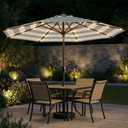 Patio Kingdom 11FT Solar Patio Umbrella with Lights, Outdoor Table Market Umbrella with 32 LED Lights, 8 Sturdy Ribs, Smooth Crank Lift for Pool, Deck and Garden, UV-Resistant, Black and White Stripe