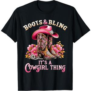 Boots and Bling its a Cowgirl Thing Country Girls T-Shirt, Size Small