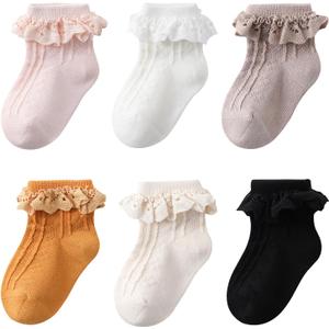 Zumou Toddler Lace Socks Girls Ruffle Eyelet Frilly Princess for Baby Little Kids (0-12 Months, A Assorteds 6 Pairs)