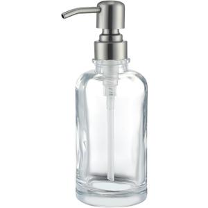 Clear Glass Soap Dispenser with Brushed Nickel Pump, 11 OZ Liquid Soap Dispenser Cylindrical with Stainless Steel Pump for Dish Hand Soap Bathroom Kitchen Vanity Countertop