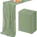 12 Pack Sage Green Cheesecloth Table Runner 10FT Rustic Gauze Fabric Cheese Cloth Table Runner for Wedding Bridal Baby Shower Table Decor 20 x 120 Inch Long Boho Sheer Birthday Party Table Decorations