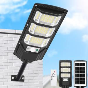 PLMMY Solar Lights Outdoor Waterproof, 6500K Solar Street Light Outdoor Dusk to Dawn, Flood Light with Motion Sensor and Remote Control, LED Security Light for Parking Lot, Yard-1 Pack