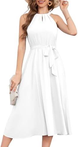 Bbonlinedress Women Halter Chiffon Wedding Bridesmaid Dress Cocktail Formal Sleeveless Prom Party Maxi Flowy Summer Dress, XL, White
