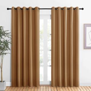 NICETOWN Blackout Draperies Curtains for Kids Room, Window Treatment Thermal Insulated Solid Grommet Blackout Drape Panels for Bedroom (Gold Brown, Set of 2, 60 by 84 inches)