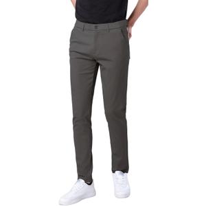 Plaid&Plain Men's Skinny Stretchy Khaki Pants Colored Pants Slim Fit Slacks Tapered Trousers (Gray)