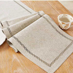 Burlap Style Farmhouse Table Runner, 13 x 36 Inch Coffee, Rustic Geometric Hollow Table Runners 36 Inches Long for Dresser Table Everyday Use
