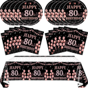 41PCS 80th Birthday Decorations for Women Vintage Rose Gold Black 1946 Party Supplies Kit Include 80th Birthday Plates and Napkins,Tablecloth Set 80 Years Brithday Party Tableware Kit for Girls Women
