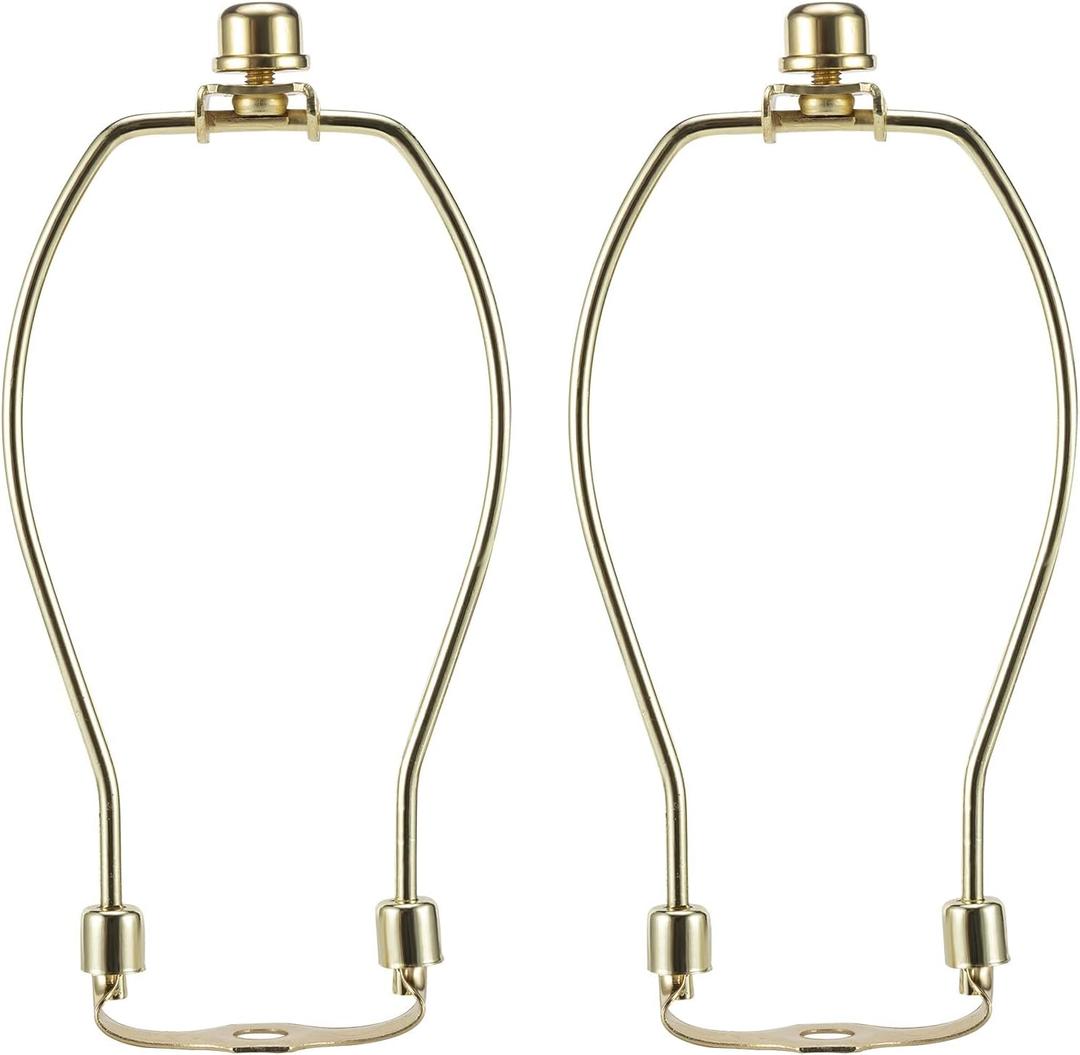 8 Inch Brass Lamp Harp Holder Kits with Finials and Detachable Saddle Bases, Light Duty, Saangseon Set of 2 DIY Lighting Accessories Horn Frame Lampshade Brackets