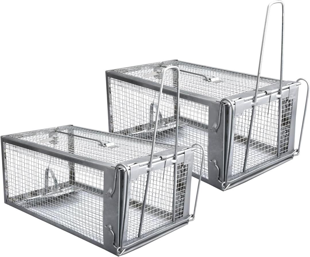 Gingbau 2-Pack Rat Traps Humane Live Chipmunk Mouse Trap Cages for Indoor and Outdoor Use
