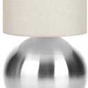 Modern Silvery Small Table Lamp with Cotton Linen Shade, 10.4-inch LED Desk Light, One-Button Switch for Bedroom, Living Room, Nightstand, Includes Warm Light Bulb