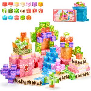 Magnetic Blocks 100PCS Magnetic Building Blocks for Kids, Candy Castle STEM Sensory Toys for Toddler,Christmas Birthday Gifts for Girls 4 5 6 7 8 Years Old