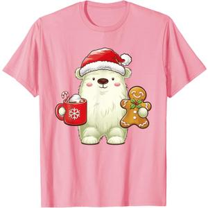 Polar Bear Santa Hat Christmas Holiday Xmas Coffee Cookies T-Shirt, Small