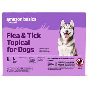 Amazon Basics Flea and Tick Topical Treatment and Prevention for Large Dogs (45-88 lbs), Fast Acting and Long Lasting, 3 Count, Packaging May Vary