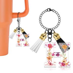 Oubaka Cup Charms for Stanley Handle, Letter Charms Accessories Tassel Alphabet Chain Name ID Letters Handle Charm Acrylic Alphabet Keyrings for Handbag Backpacks Car Key Bag Keyring(Letter P)