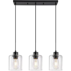 3-Light Pendant Light Fixtures with Clear Glass, Black Hanging Light Fixture for Ceiling, Adjustable Kitchen Island Light for Dinning Room, Bedroom,Hallway, E26 Base, Bulbs Not Included